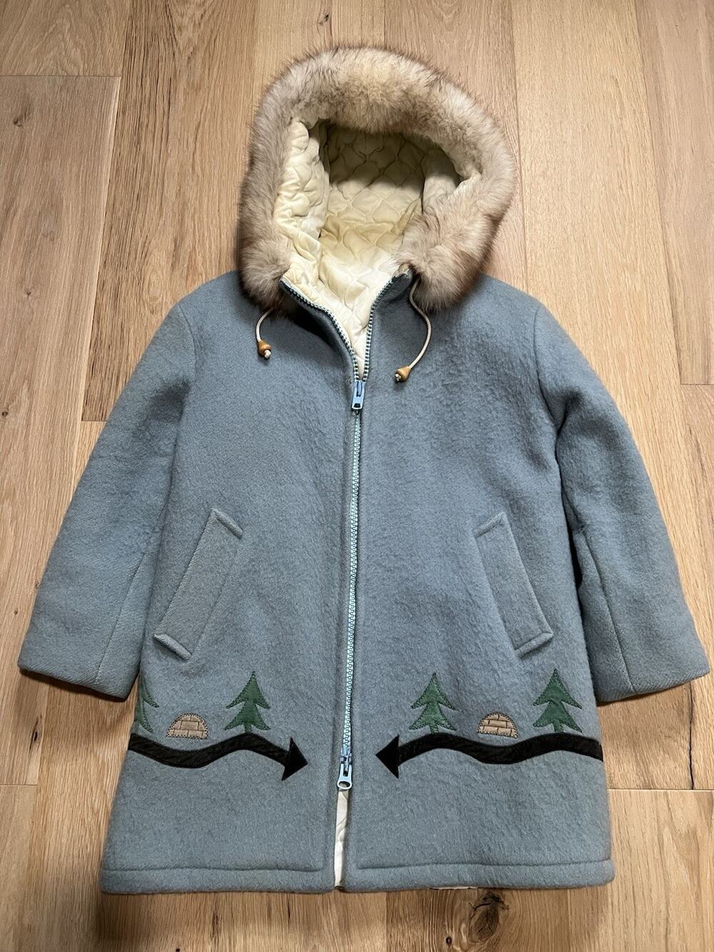Vintage Hudson Bay Parka 100% Wool Coat Hooded Canada Inuit Sz Small